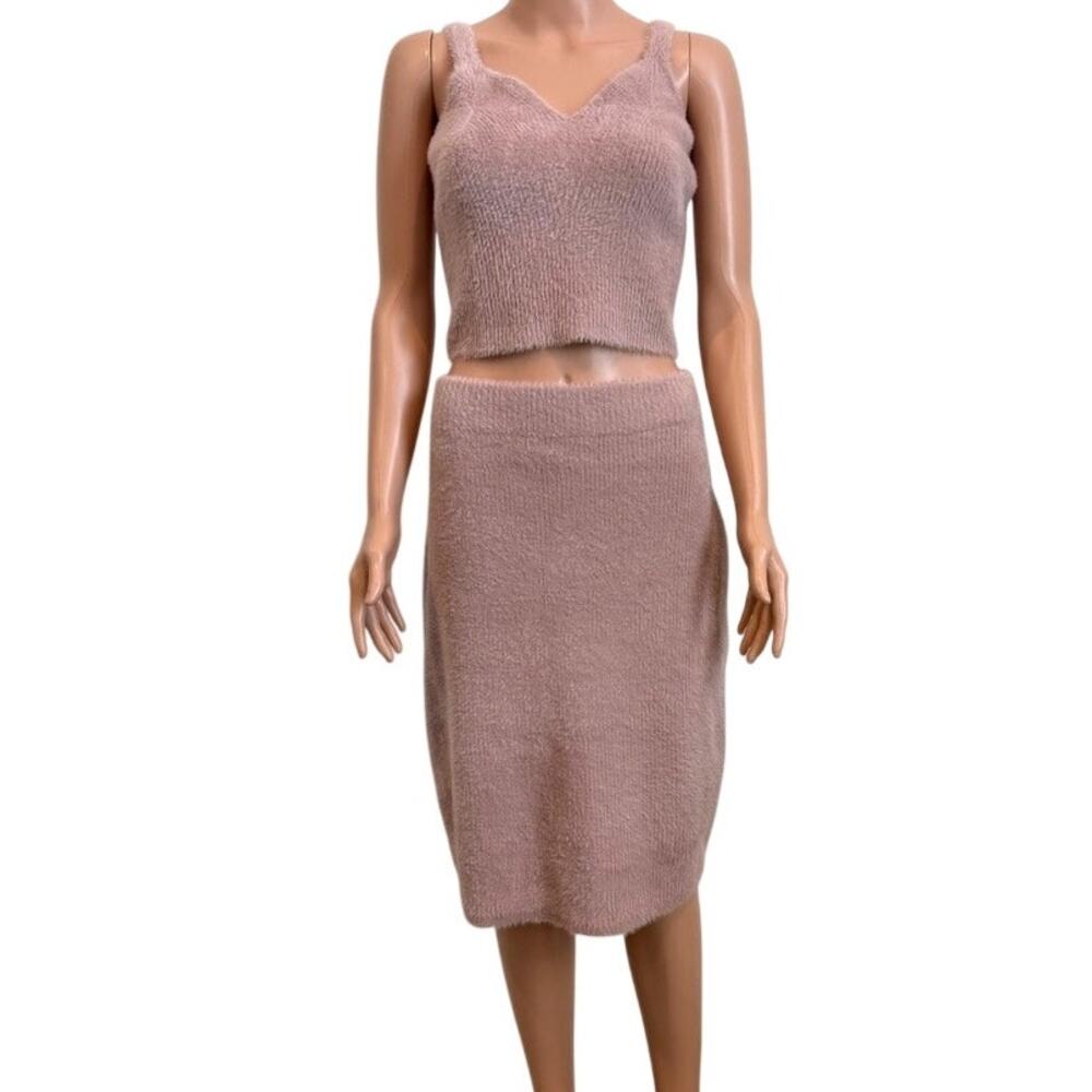 Express large ribbed knit soft sweater crop tank skirt set outfit TS 3515